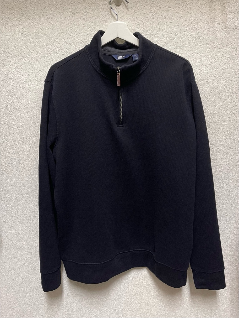 LANDS END Black 1/4 Zip Pullover Long Sleeves Mock Neck Sweater Men’s Size XL